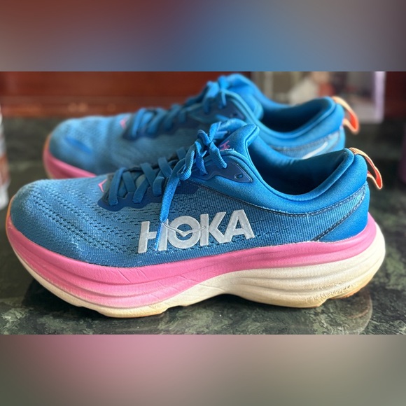 HOKA
WOMENS BONDI 8 Pink & Blue Sneakers/ Athletic Shoes Size 8 - Picture 6 of 14